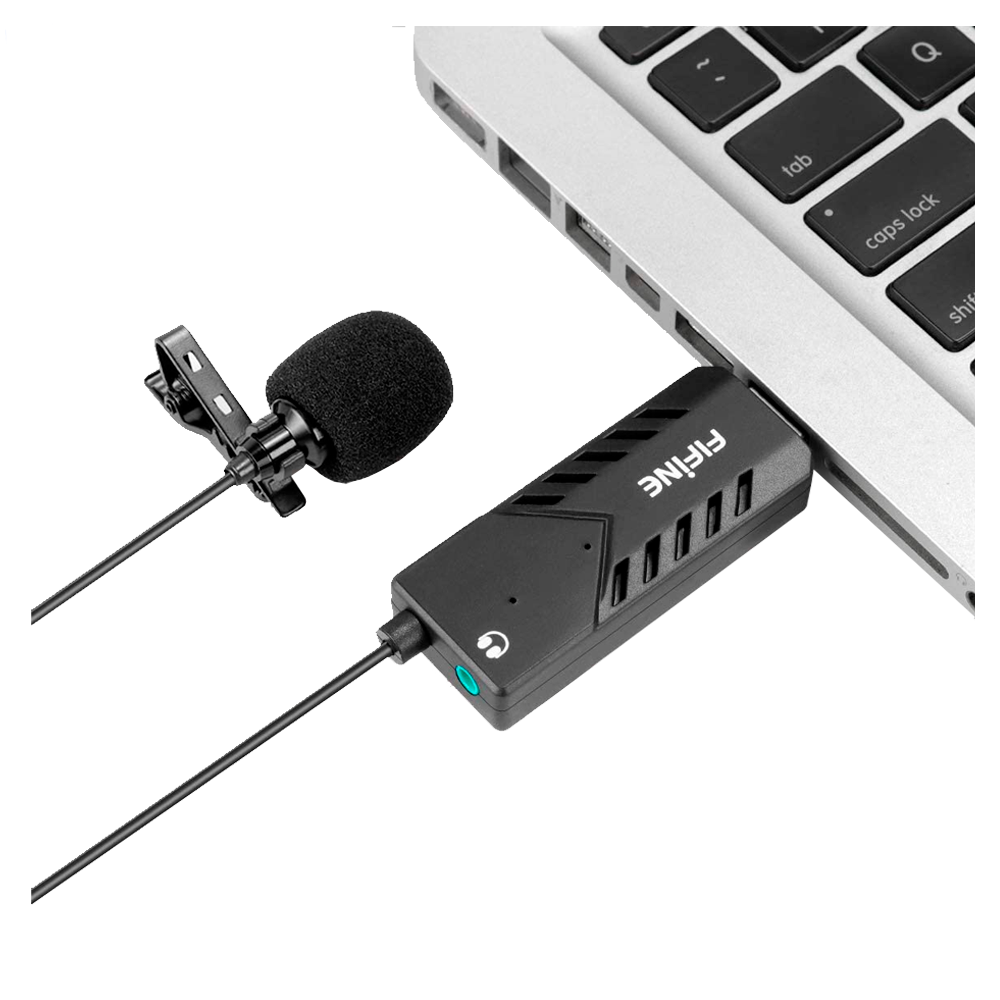Microfone de Lapela USB Lavalier, Cardioide Fifine Clip-On Condensador Com Placa de Som Para Windows e Mac-K053